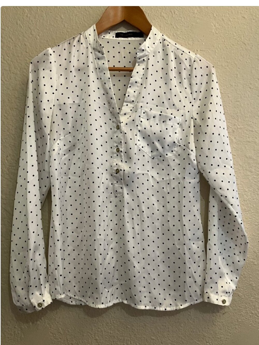 The Limited White Black Polka Dot Size V-neck Long sleeve size XSmall